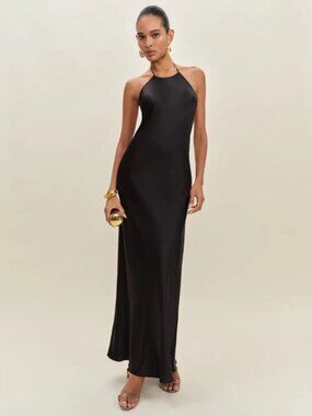 NEW Reformation Jeany Silk Long Dress Backless Formal Wedding Black | Size M